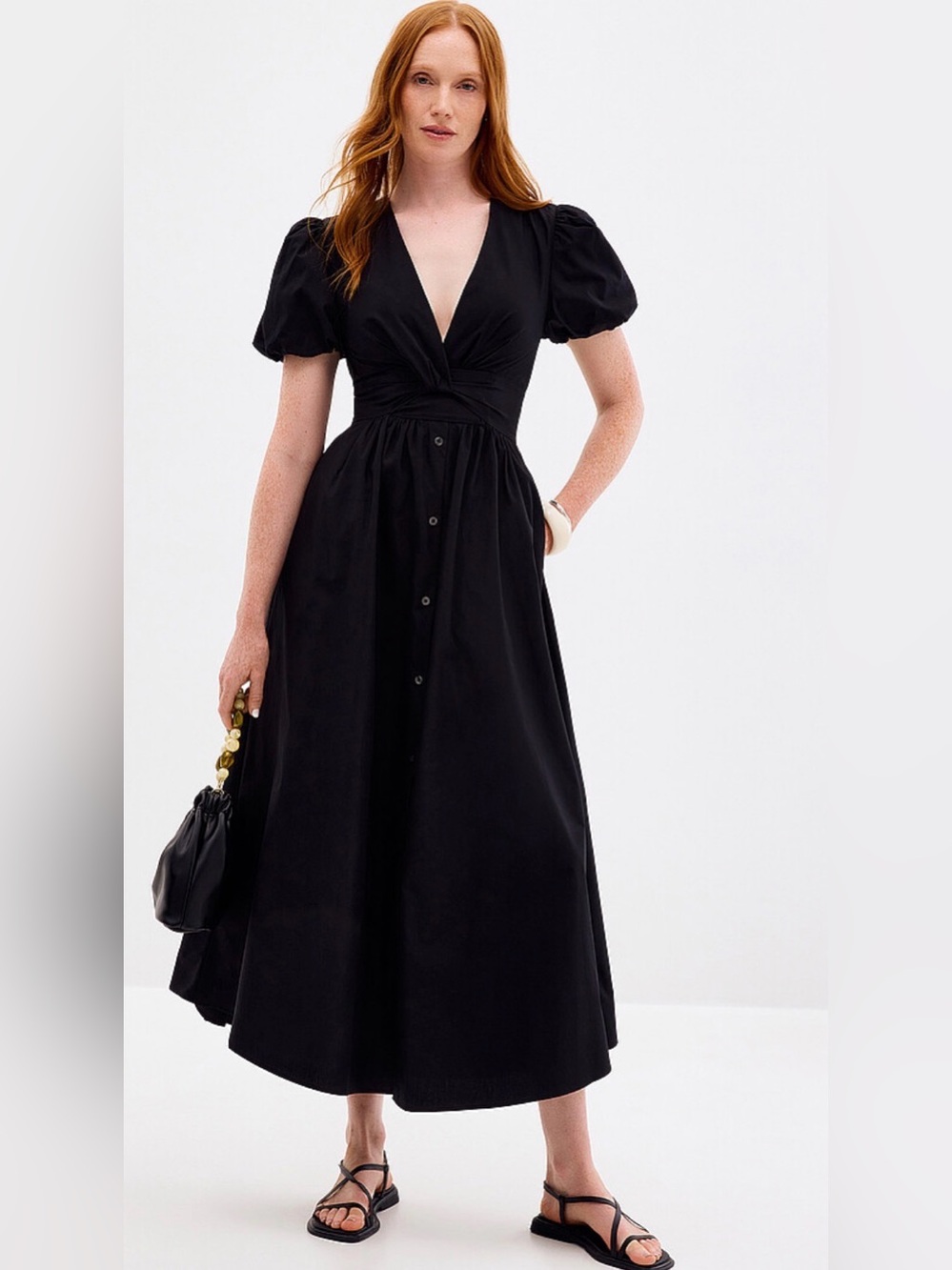 HUGO BOSS Kumare Twisted Poplin Maxi Dress Black 100% Cotton 36 BNWT